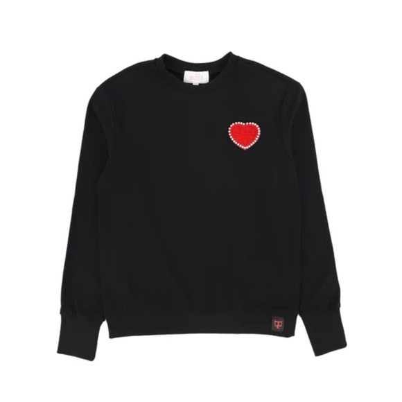 Teen Boss Sweatshirt Heart Applique Size Small Black Long Sleeve Crew - Picture 1 of 6